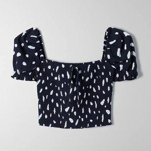 Aritzia Wilfred New Smocked Blouse Top, Classic Navy/Espace - Size Small